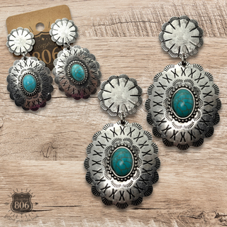 Western scalloped oval concho earring