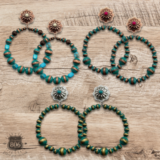 Western turquoise burnished bead earring