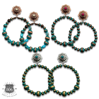 Western turquoise burnished bead earring