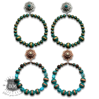 Western turquoise burnished bead earring
