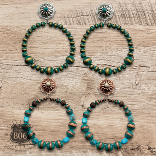 Western turquoise burnished bead earring