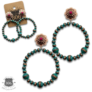 Western turquoise burnished bead earring