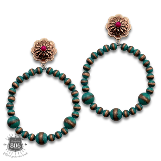 Western turquoise burnished bead earring