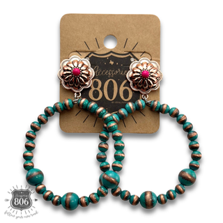 Western turquoise burnished bead earring