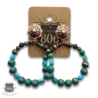 Western turquoise burnished bead earring