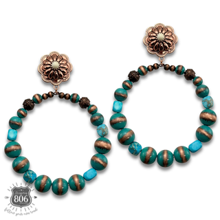 Western turquoise burnished bead earring