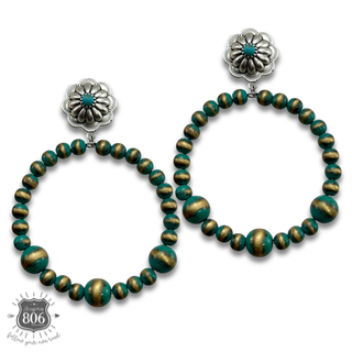 Western turquoise burnished bead earring