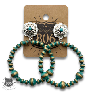 Western turquoise burnished bead earring