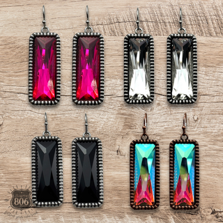 Western rectangle rhinestone earring