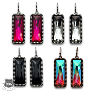 Western rectangle rhinestone earring