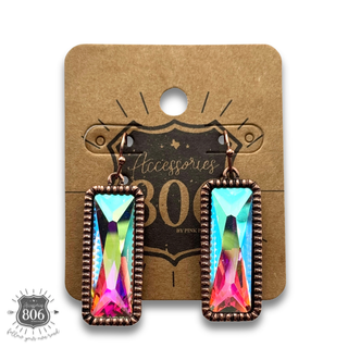 Western rectangle rhinestone earring