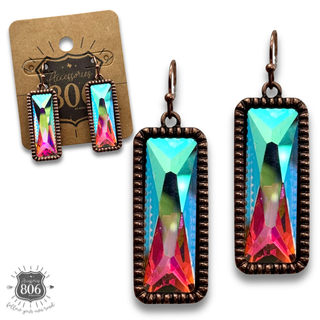Western rectangle rhinestone earring