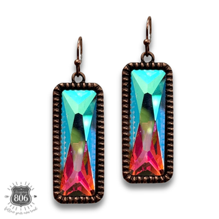 Western rectangle rhinestone earring