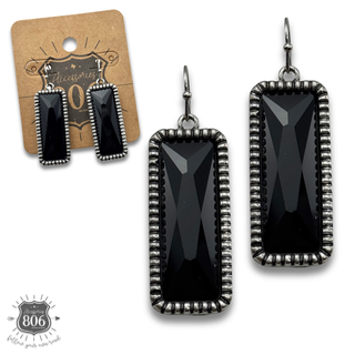 Western rectangle rhinestone earring