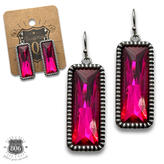 Western rectangle rhinestone earring