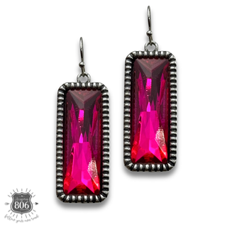 Western rectangle rhinestone earring