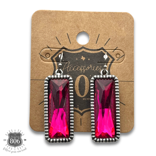 Western rectangle rhinestone earring