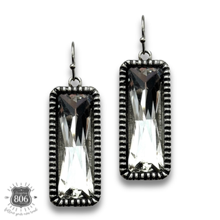 Western rectangle rhinestone earring