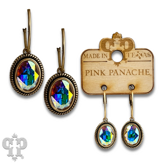 Medium oval crystal drop on small hoop earring