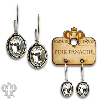 Medium oval crystal drop on small hoop earring