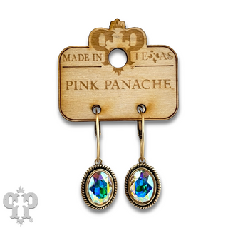 Medium oval crystal drop on small hoop earring