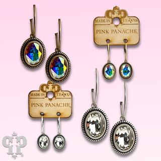 Medium oval crystal drop on small hoop earring