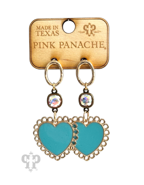 Turquoise enamel heart earring, Austrian crystal