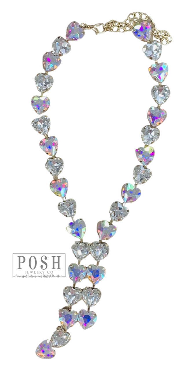 Rhinestone heart lariat necklace