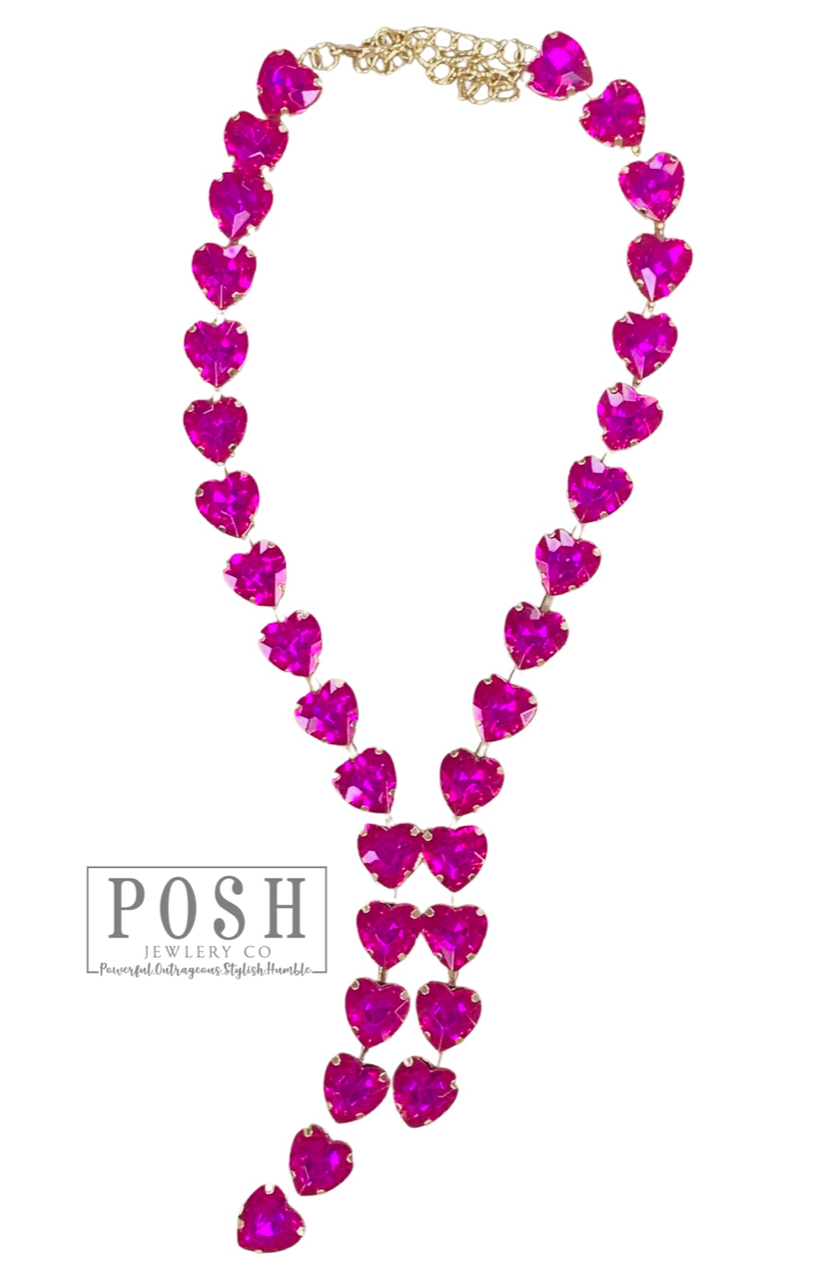 Rhinestone heart lariat necklace