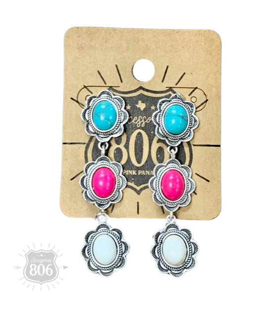 Triple stone scalloped concho earring