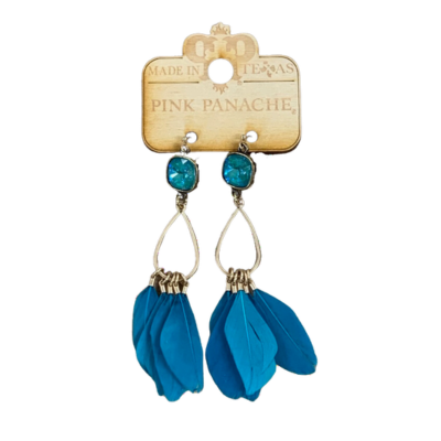 Blue feather fringe earring, Austrian crystal