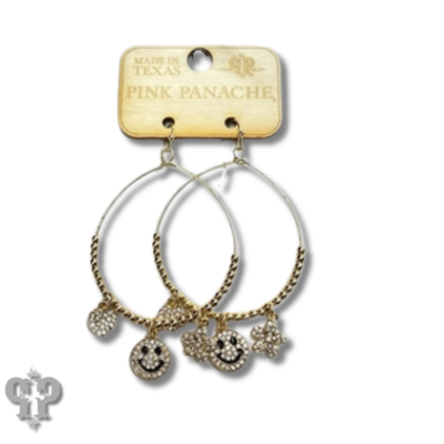 Gold happy face charm circle earring, last call