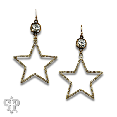 Gold open star earring, Austrian crystal