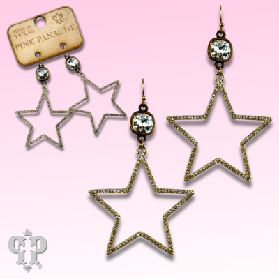 Gold open star earring, Austrian crystal