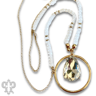 Bead and chain necklace with large rhinestone charm, last call