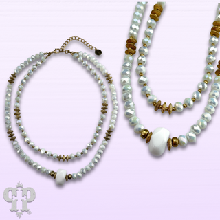 White crystal bead, gold disc necklace, last call