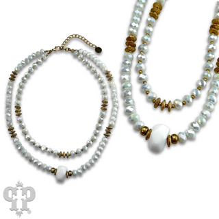 White crystal bead, gold disc necklace, last call