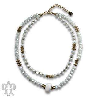 White crystal bead, gold disc necklace, last call