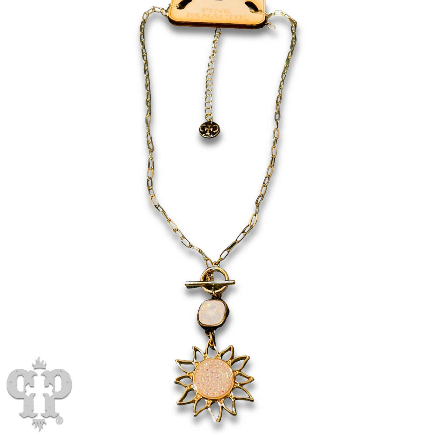 Sparkling druzy style sun pendant necklace with Austrian crystal
