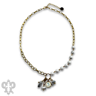 White jasper bead necklace, Austrian crystal