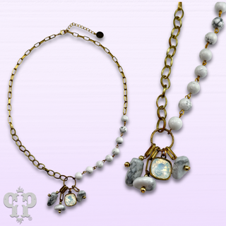 White jasper bead necklace, Austrian crystal