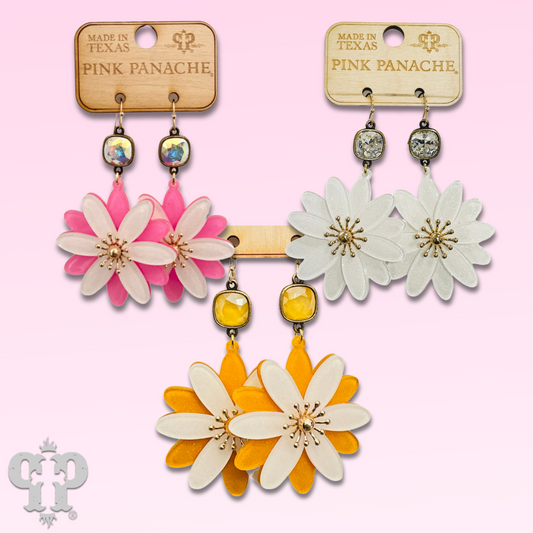 Glitter acrylic daisy earring with Austrian crystal, last call
