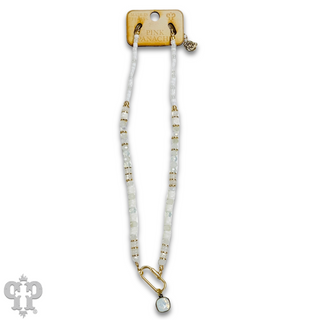 Stone disc and crystal bead necklace with Austrian crystal