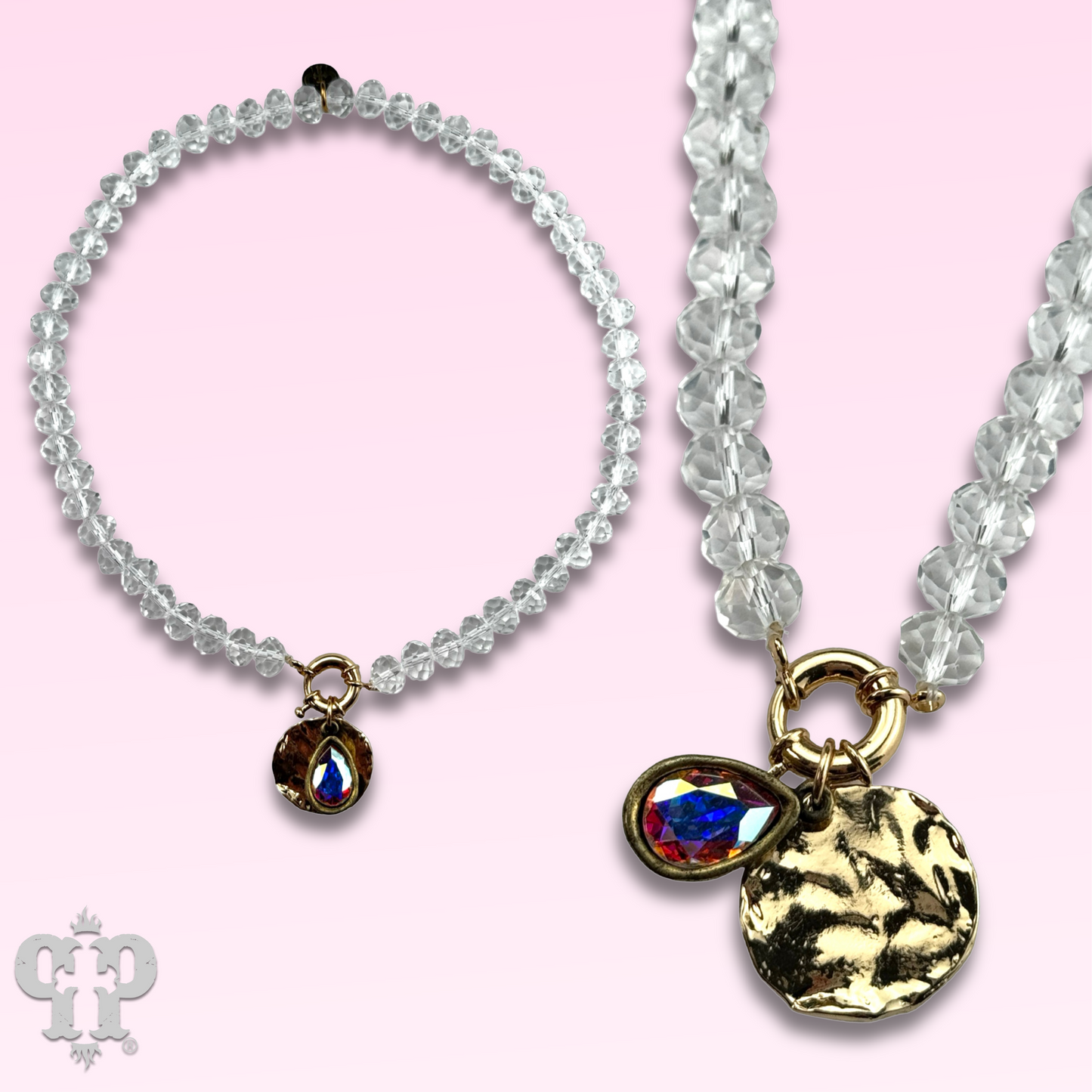 Clear crystal bead necklace with Austrian crystal