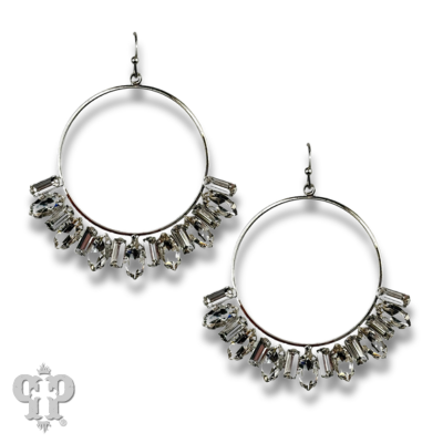 Clear baguette rhinestone circle earring