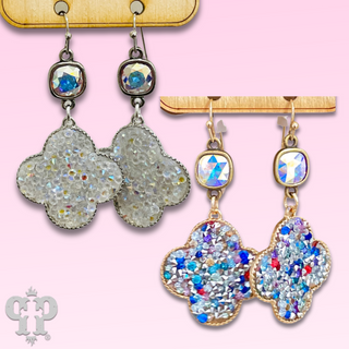 Crushed glitter clover earring with Austrian crystal