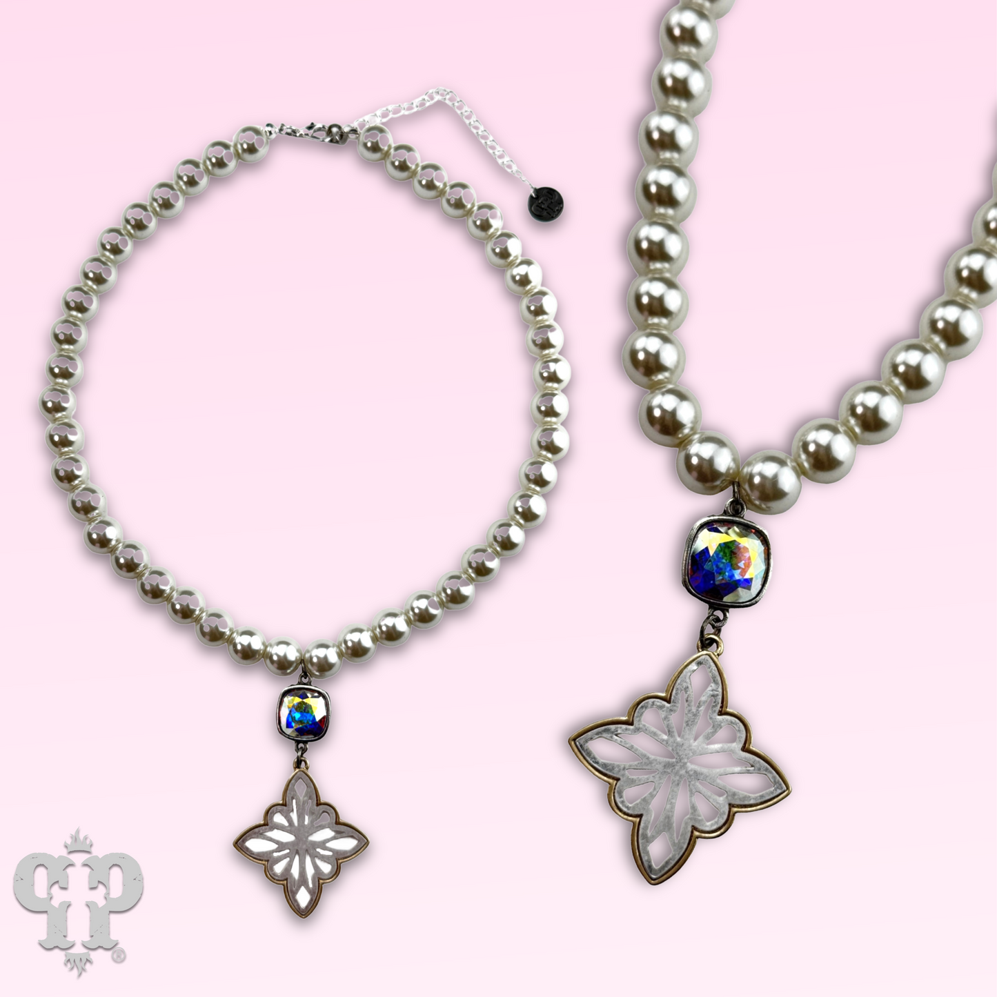 Silver bead star pendant necklace with Austrian crystal