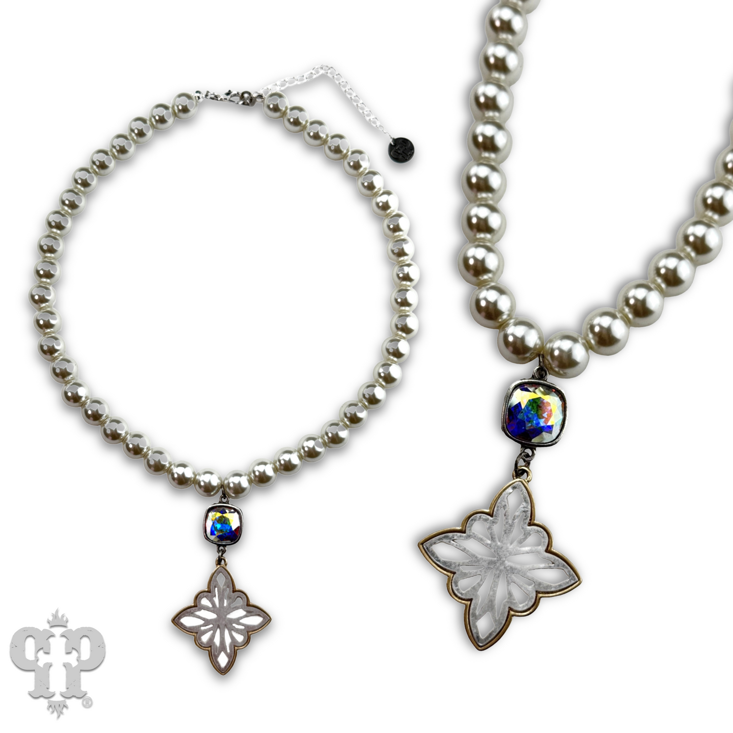 Silver bead star pendant necklace with Austrian crystal