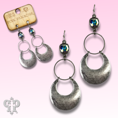 Matte finish wide circle earring with Austrian crystal
