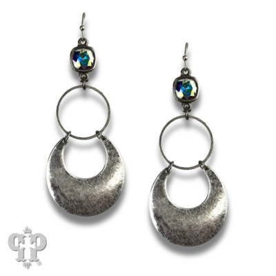 Silver circle earring, Austrian crystal